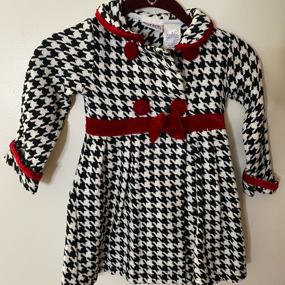 Blueberi Boulevard Girls Houndstooth Jacket Size 2T Black White &Red